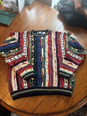 VTG Sutter & Grant Coogi style knit cotton sweater multicolor mens L